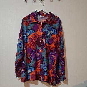 EMILY WONDER Vibrant Floral Button Down Shirt 3X